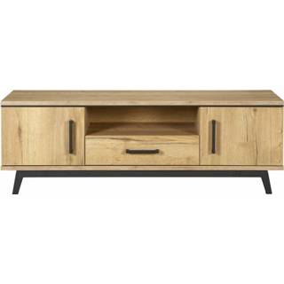 👉 Bruin eiken structuur MDF zwart lamulux TV meubel Batenburg 8717297213762