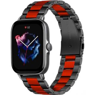 👉 Stalen band zwart rood Strap-it Amazfit GTS 3 (zwart/rood) 8720626999398