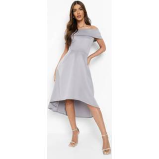 👉 Skater Jurk Met Langere Achter Zoom En Open Schouders, Light Grey