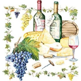 👉 Servet papieren One Size meerkleurig 40x Wijn/Kaas thema servetten 33 x cm - wegwerp servetjes Wijn en kaas/franse versieringen/decoraties 8720147873184