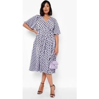 👉 Skater jurk lilac Plus Plisse Midi Wikkel Met Stippen,