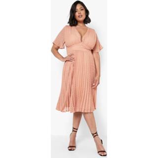 👉 Plus Chiffon Midi Skater Jurk Met Textuur, Rose