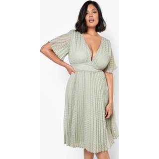 👉 Skater jurk sage Plus Chiffon Midi Met Textuur,