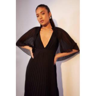 👉 Petite Geplooide Bruidsmeisjes Maxi Jurk Met Cape, Black