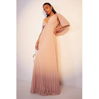 👉 Petite Geplooide Bruidsmeisjes Maxi Jurk Met Cape, Rose