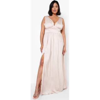 👉 Jurk champagne Plus Geplooide Satijnen Maxi Met Laag Decolleté,