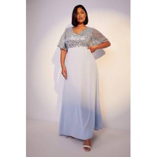 👉 Plus Gelegenheids Bruidsmeisjes Maxi Jurk Met Pailletten En Engelenmouwen, Baby Blue