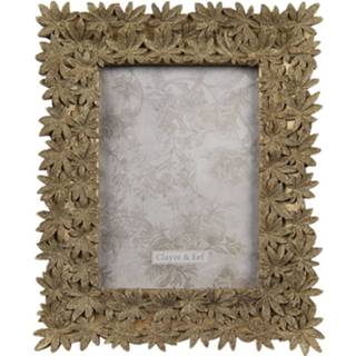 👉 Fotolijst goudkleurig kunststof Clayre & Eef 21*2*25 Cm / 13*18 Rechthoek Blaadjes Fotokader Wissellijst Foto Frame 8717459804944