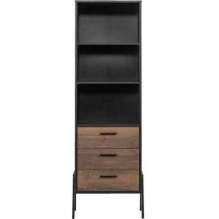 👉 Zwart Kast Tycho - eikenkleur/zwart 196x60x39 cm Leen Bakker 4260633843382