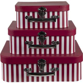 👉 Opbergkoffer roze karton Clayre & Eef Decoratie Koffer Set Van 3 30*22*10 Cm Strepen 8717459818613