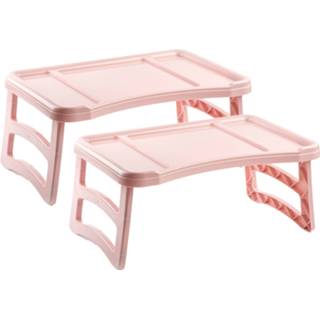 👉 Dienblad roze oudroze kunststof Set van 2x stuks ontbijt op bed dienblad/tafeltje 51 x 33 cm in het oud