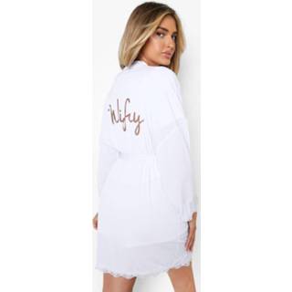 👉 Glitter En Kanten Wifey Badjas, White