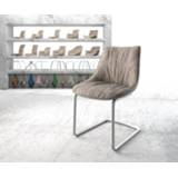 Eetkamerstoel DELIFE Elda-Flex taupe vintage sledemodel rond verchroomd 4251919781948