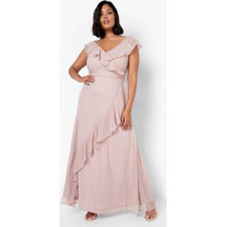 👉 Plus Dobby Maxi Wikkel Jurk Met Ruches, Blush