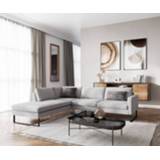 👉 Hoekbank grijs stof DELIFE Engus 265 x 220 vlak geweven lichtgrijs ottoman Links 4251943813141