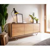 👉 Dressoir bruin zwart DELIFE Stonegrace 175 cm acacia steenfineer 2 deuren 3 laden V-poot 4251943848945