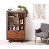 👉 Boekenkast bruin zwart DELIFE Stonegrace 90x150 cm acacia steenfineer V-poot 4251943848020