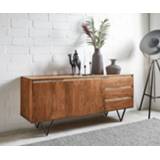👉 Dressoir bruin zwart DELIFE Stonegrace 175 cm acacia Leisteen 2 deuren 3 laden V-poot 4251943848129