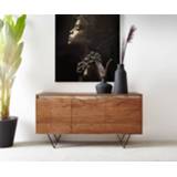 👉 Dressoir bruin zwart DELIFE Stonegrace 150 cm acacia Bomenrand 3 Deuren V-Base 4251943848167