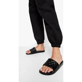 Brede Gewatteerd Slippers Met Stiksels, Black