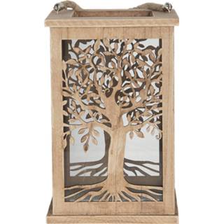 👉 Windlicht bruin hout Clayre & Eef 6h1940 16*16*25 Cm - Kaarsenhouder 8717459759541