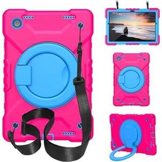 👉 Polsband roze blauw Samsung Galaxy Tab A8 10.5 (2021) Heavy Duty 360 Cover met Polsbandje - Hot Pink / 5712580064529