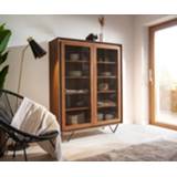 👉 Boekenkast bruin zwart DELIFE Stonegrace 120x150 cm acacia steenfineer 2 deuren V-poot 4251943848723