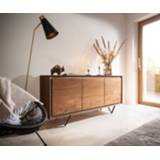 👉 Dressoir bruin zwart DELIFE Stonegrace 145 cm acacia steenfineer 3 deuren V-poot 4251943848907
