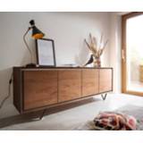 👉 Dressoir bruin zwart DELIFE Stonegrace 200 cm acacia steenfineer 4 deuren V-poot 4251943848969