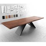 👉 Eettafel bruin zwart staal XL DELIFE Eetkamertafel Edge 300x100 acacia V-frame vlak live 4251943854960