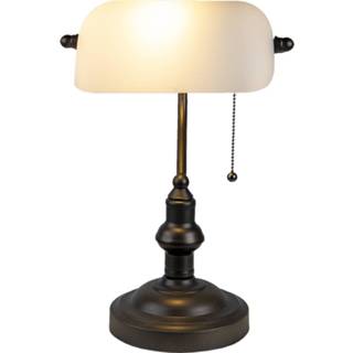 👉 Bureaulamp wit bruin Lumilamp Bankierslamp Ø 27*40 Cm E27/max 1*60w Wit, 8717459795679