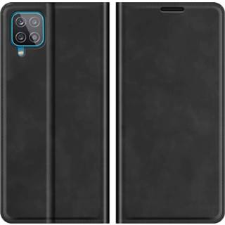 👉 Screenprotector zwart kunstleer book Galaxy A12 Hoesje + 2 Screenprotectors - Portemonnee Case 8720684051649