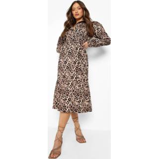 👉 Midi jurk Gesmokte Katoenen Luipaardprint Met Laagjes