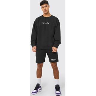 Oversized Trainingspak Met Trui Met Print En Shorts, Black