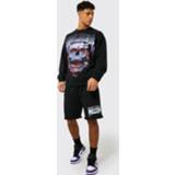 👉 Oversized Schedel Trainingspak Met Trui En Shorts, Black