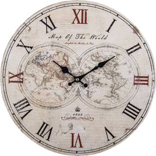 Wandklok MDF crème Clayre & Eef Ø 34*1 Cm / 1*aa Creme Wereldkaart Rond 8717459796980