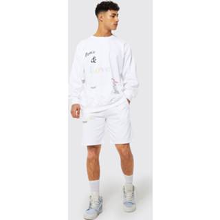 👉 Oversized Peace Trainingspak Met Trui En Shorts, White