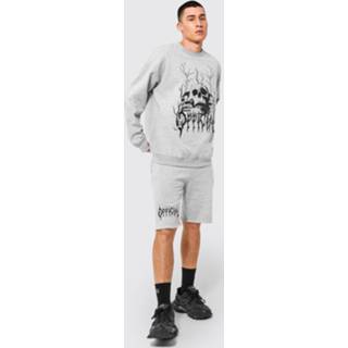 👉 Oversized Official Schedel Trainingspak Met Shorts, Grey Marl