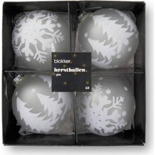 Kerstbal Set Van 4 Glazen Kerstballen, Flock 8718827255108