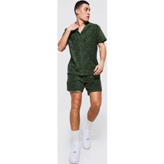 👉 Badstoffen Zebraprint Overhemd Met Korte Mouwen En Shorts, Khaki