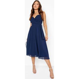 👉 Geplooide Strapless Maxi Wikkel Jurk, Navy