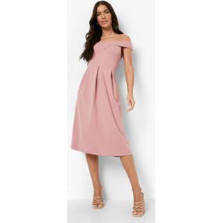 👉 Midi Skater Jurk Met Open Schouders En Wikkel Detail, Blush