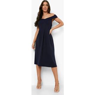 👉 Skater jurk marine Midi Met Open Schouders En Wikkel Detail, Navy 447114824