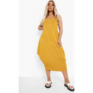 👉 Plus Geplooide Midaxi Jurk Met Racer Rug, Mustard