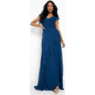 👉 Tall Dobby Mesh Gelegenheids Maxi Jurk Met Franjes, Navy