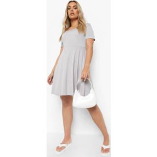 👉 Plus Skater Jurk Met Korte Mouwen, Grey