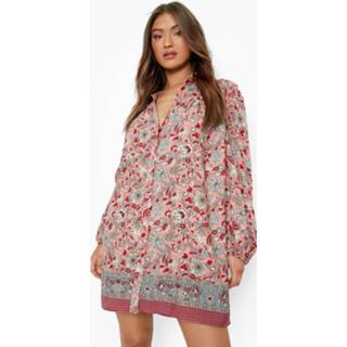 Bloemen Paisley Blouse Jurk Met Pofmouwen, Pink