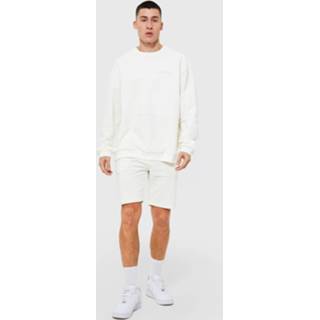 Oversized Man Trainingspak Met Patches En Shorts, Ecru Oversized Man Trainingspak Met Patches En Shorts, Ecru
