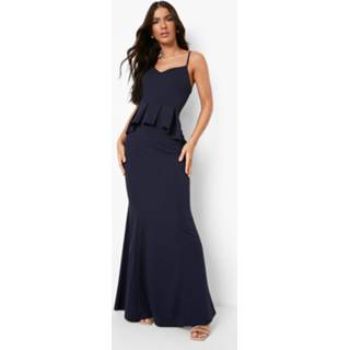 👉 Jurk marine Maxi Met Geplooide Taille En Asymmetrische Hals, Navy