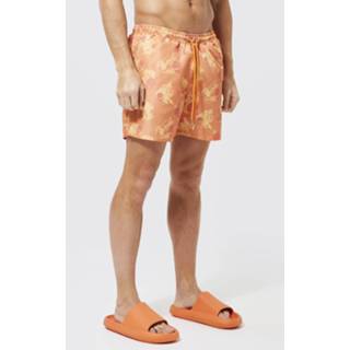 👉 Camo Skull Split Hem Mid Length Recycled Swim Shorts, Orange